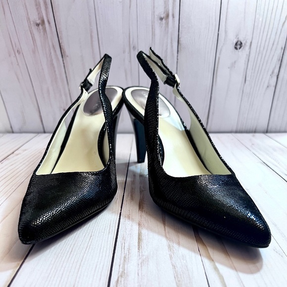 Calvin Klein Sadi Lizard Print Black Slingback Heels Size 9, Original Box. - Picture 2 of 13